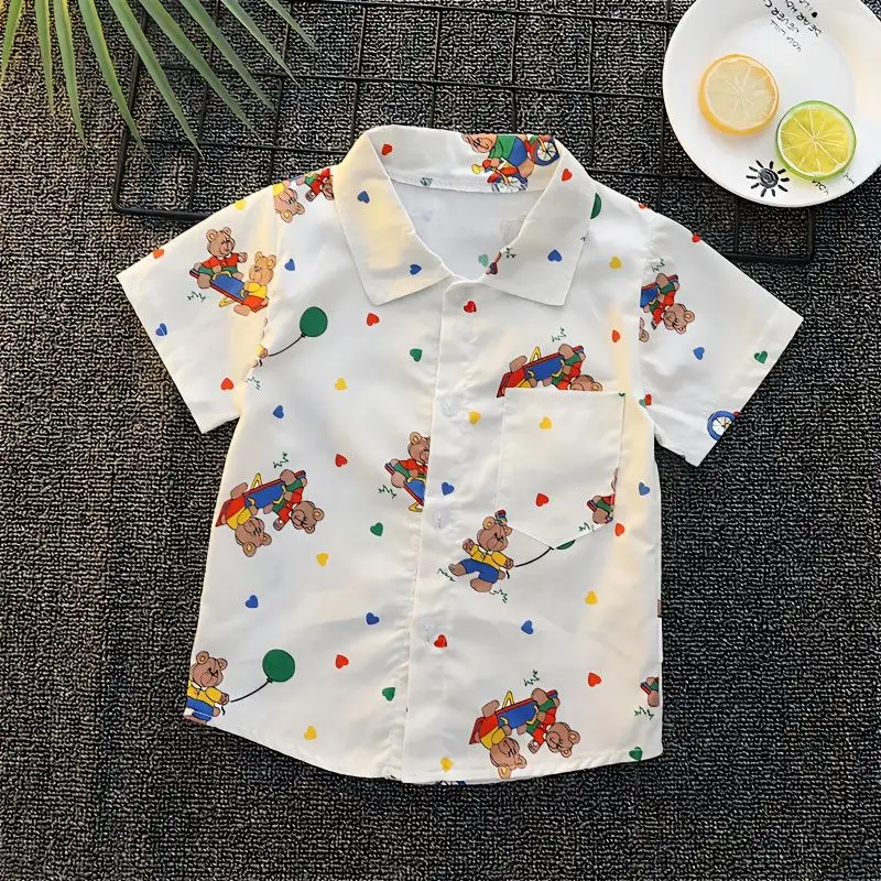 

HoneyCherry Summer Boy's Cartoon Short-sleeved Shirt New Casual Shirt Boys Clothes
