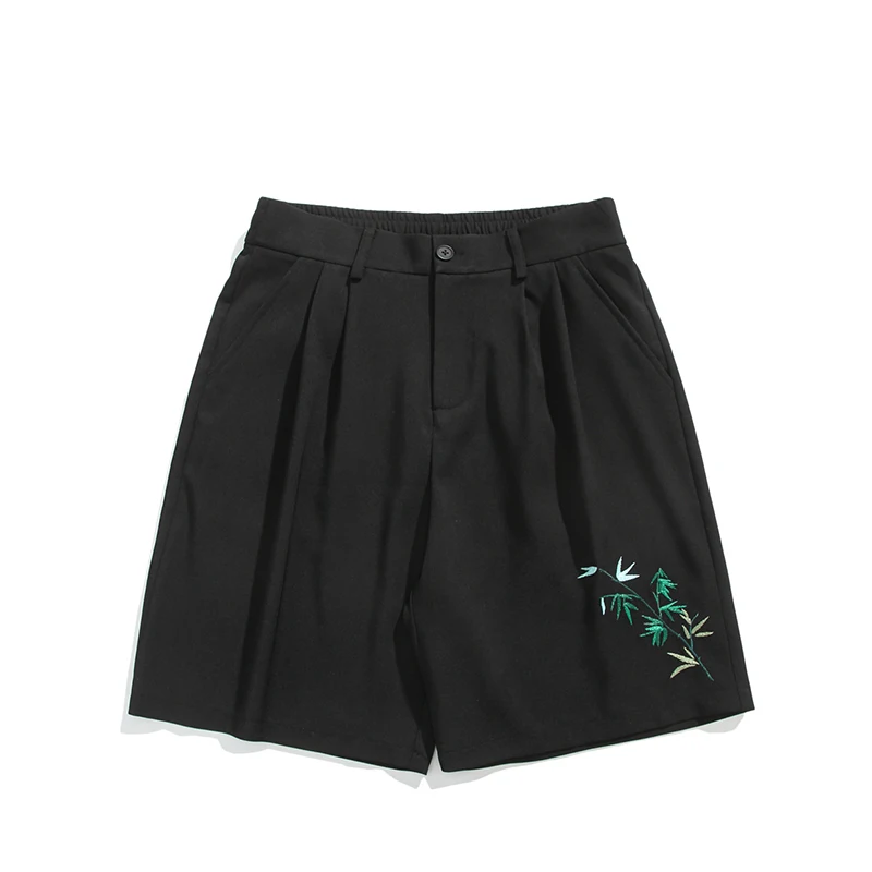 Trendy 2025 Summer Thin Casual Shorts Leaves Embroidered Knee Length Pants Elastic Waist Loose Fit Five Minute Pants 5