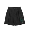 Trendy 2025 Summer Thin Casual Shorts Leaves Embroidered Knee Length Pants Elastic Waist Loose Fit Five Minute Pants 5