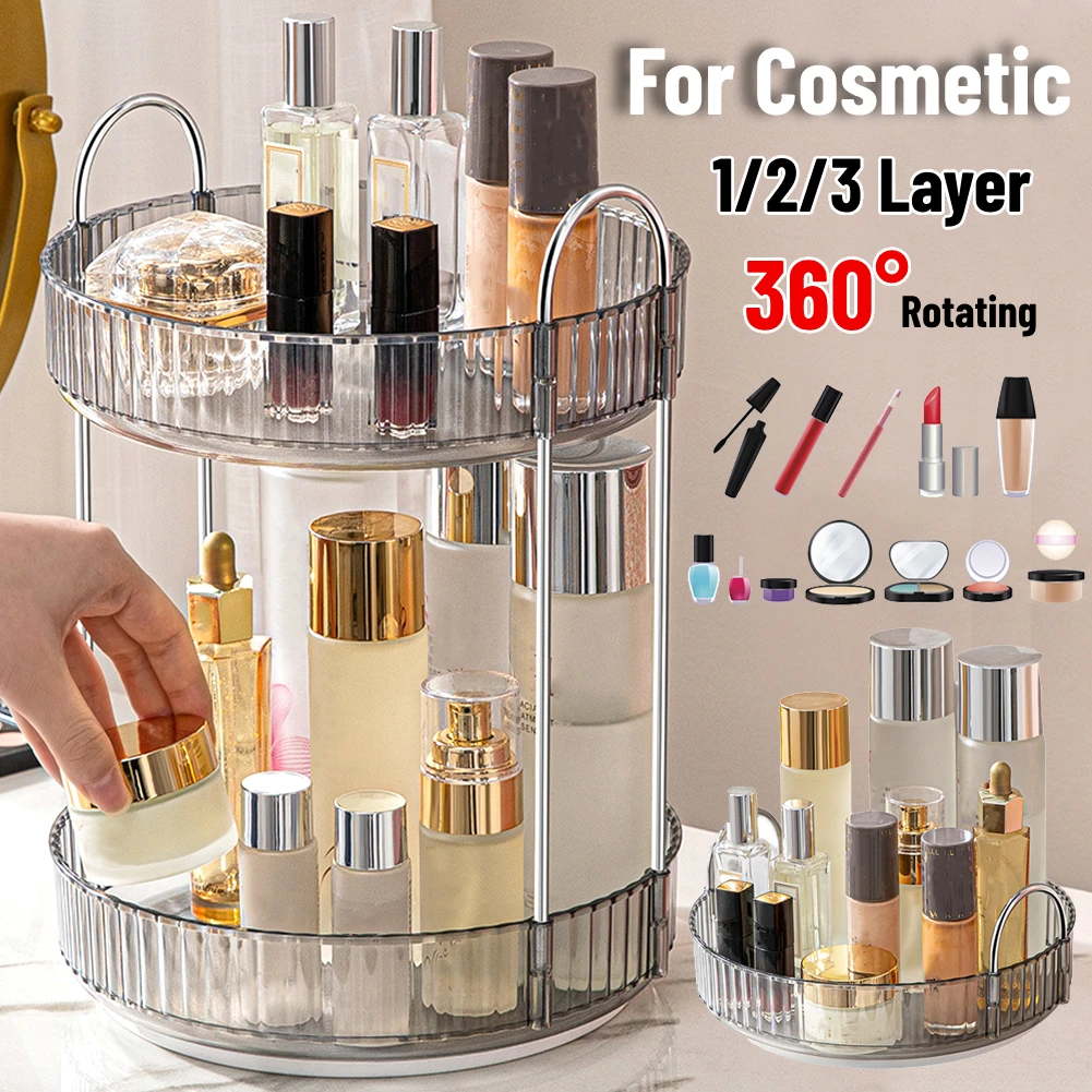 1/2/3 Layer Makeup Organizers 360 Rotating Cosmetic Storage Box