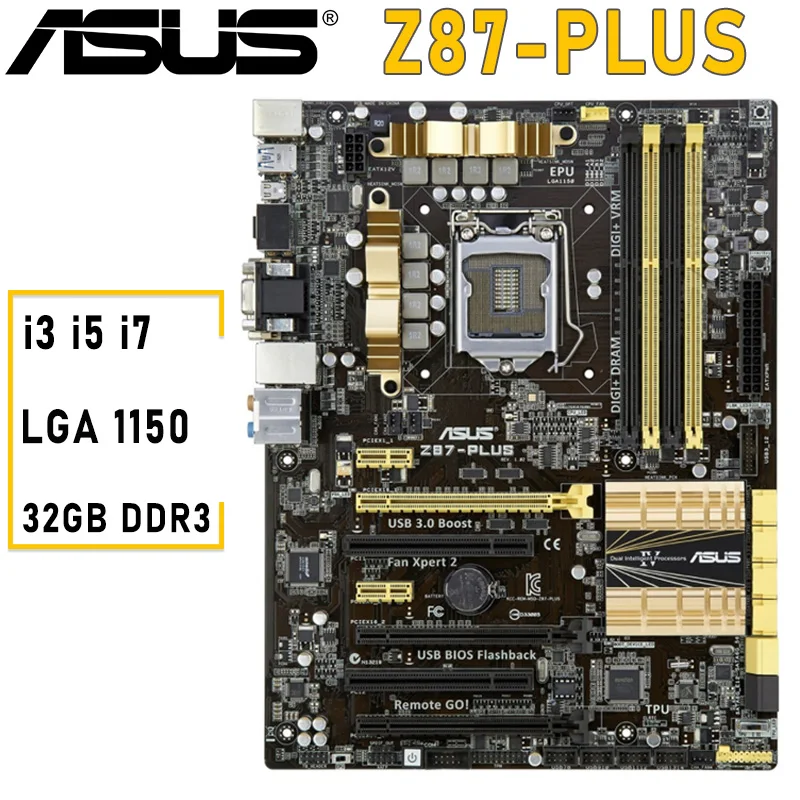 best motherboard for pc LGA 1150 Asus Z87-PLUS Gaming Motherboard 1150 i3 i5 i7 CPU PCI-E 3.0 32GB DDR3 Desktop Intel Z87 Mainboard i3 i5 i7 Overlocking gaming pc motherboard