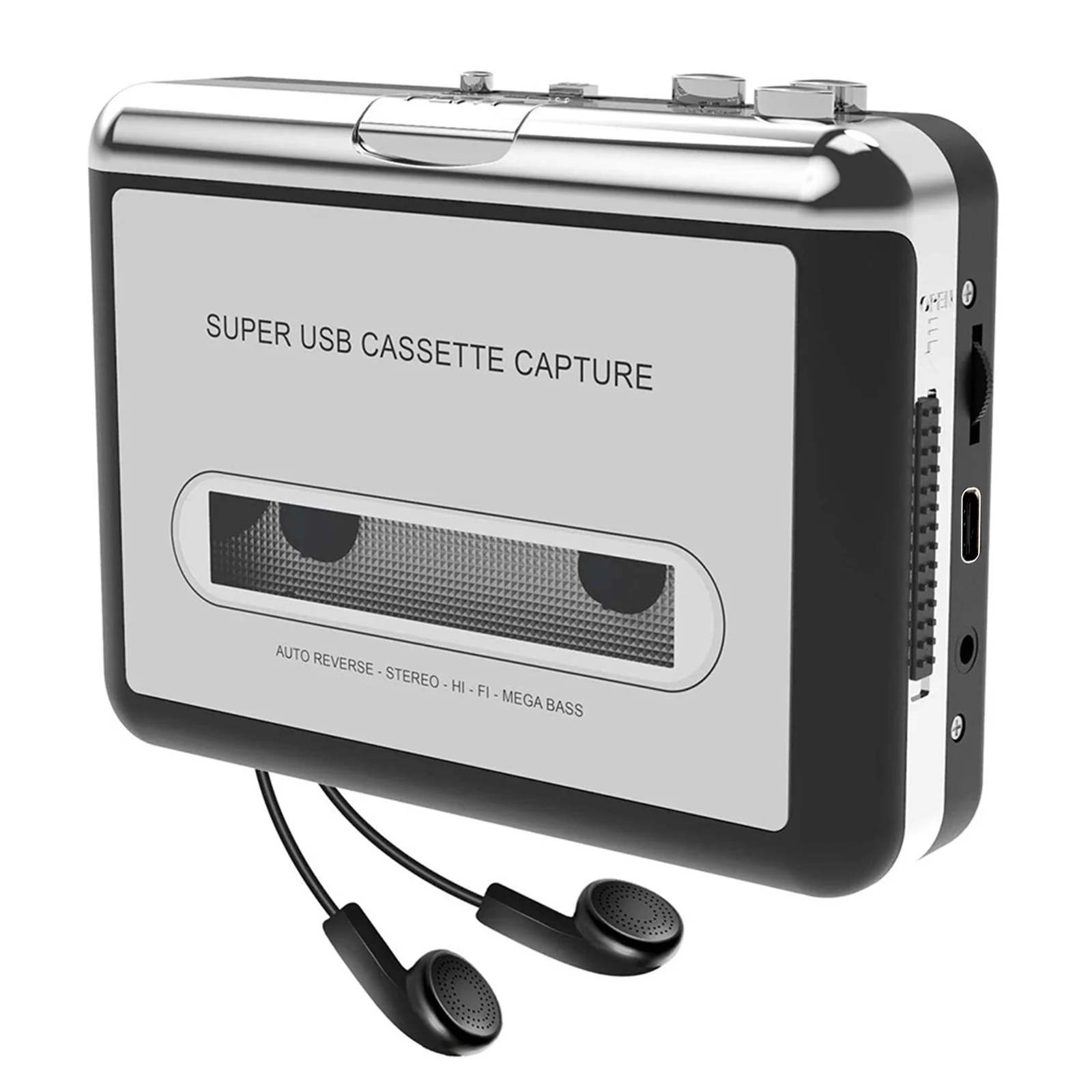 Cassette Player USB Cassette Capture Cassette Tape-to-MP3 Converter into Computer HiFi Sound Quality Mega Bass Audio Music Player with Earphone