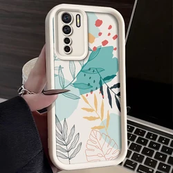 Luxury Fresh Green Leaf Painted Silicone Phone Case - Anti-Drop Soft Cover for Oppo F15 (WHITE)