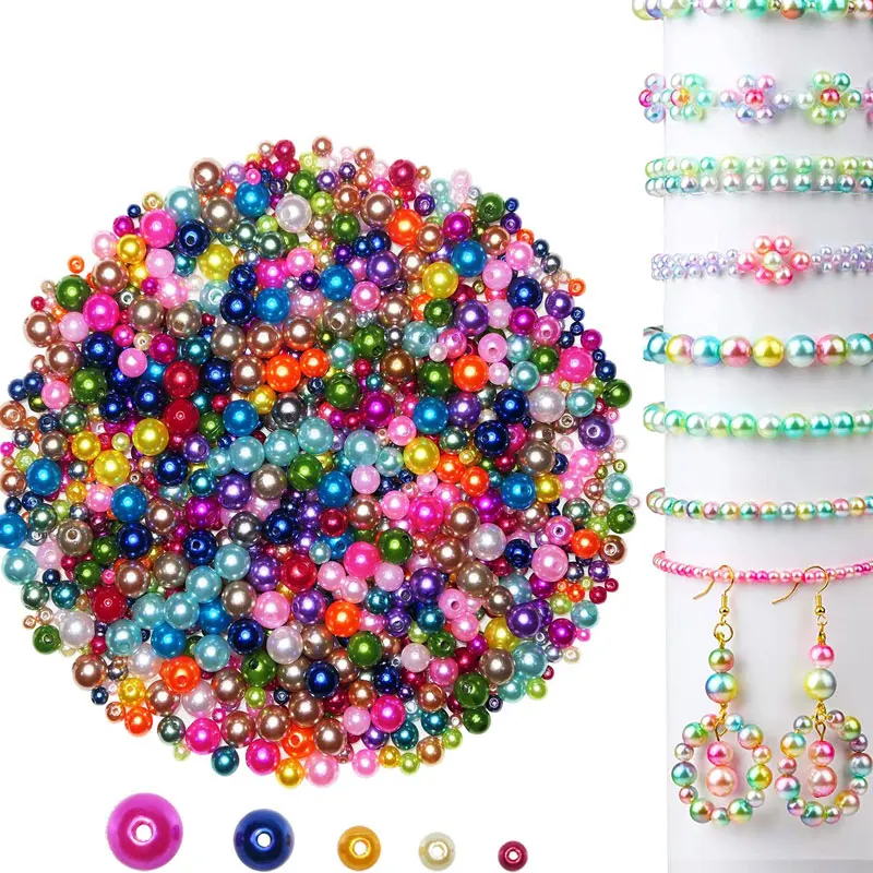 

150Pcs Beads ABS Colorful Acrylic Round Beads Imitation Faux Pearls String with Hole Beads for Craft DIY Jewelry Making