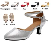 Women Standard Shoes Pearlescent Ladies Ballroom Dance Shoes Closed Toe Salsa Shoes Rubber Soft Outsole Modern Dance Low Heel 1