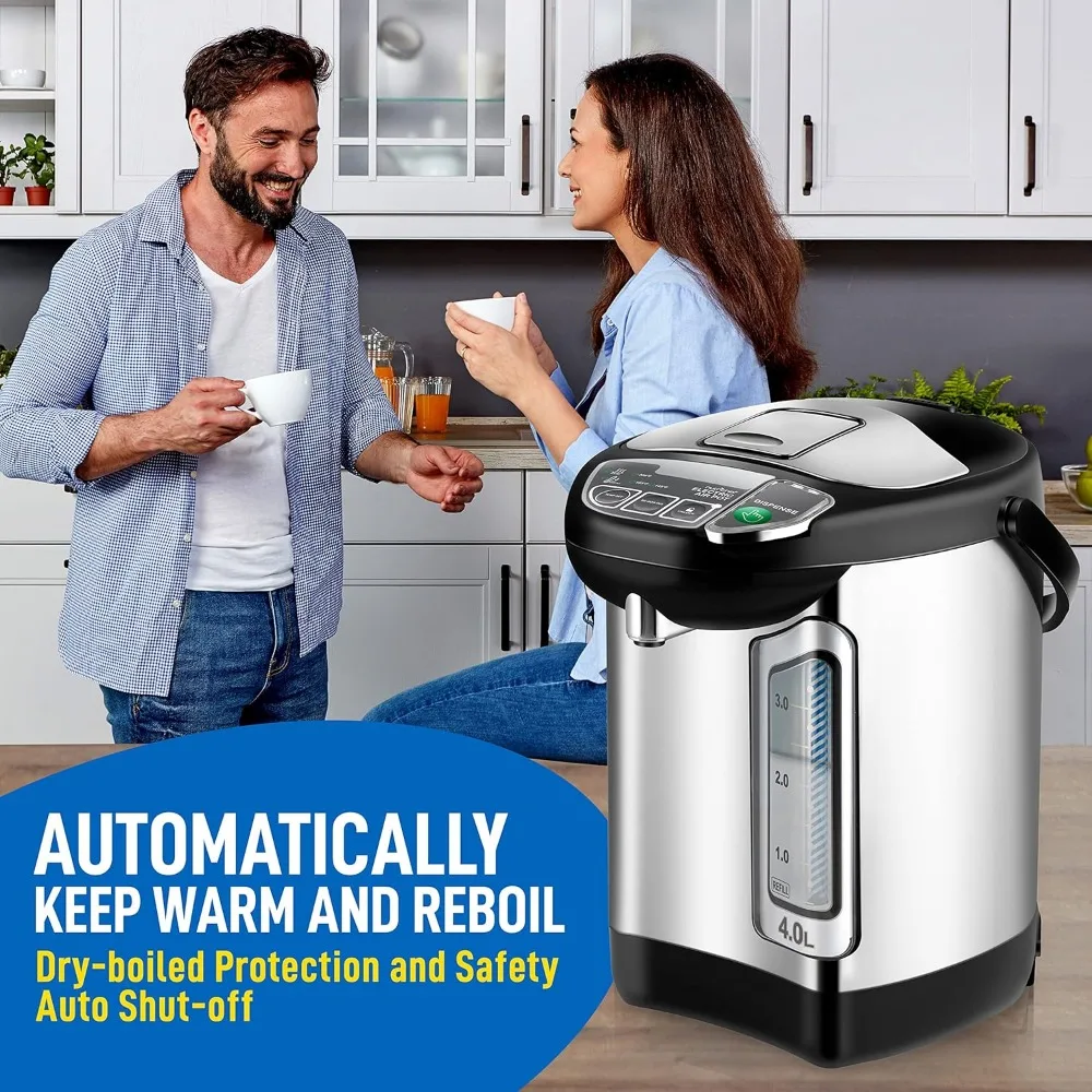 Electric Water Boiler and Warmer-4L Stainless Steel Hot Water Dispenser w/ Rotating Base, Auto Shut Off, Safety Lock,Household