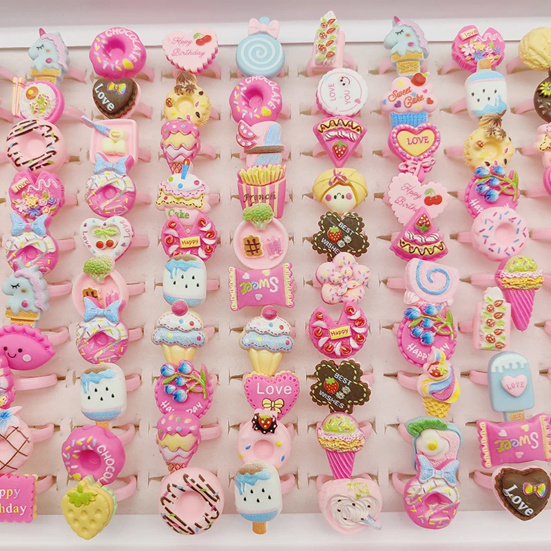 100pcs/Lot Factory Wholesale Open Adjust Child Finger Rings for Party Cosplay Show Resin Jewelry Cute Girls Animal Foods Fruits 3
