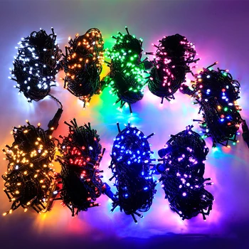 야외 LED 스트링 조명 화환, 방수 요정 조명, 크리스마스 웨딩 파티, 휴일 정원 장식, 20m 블랙 라인, 220V, 110V