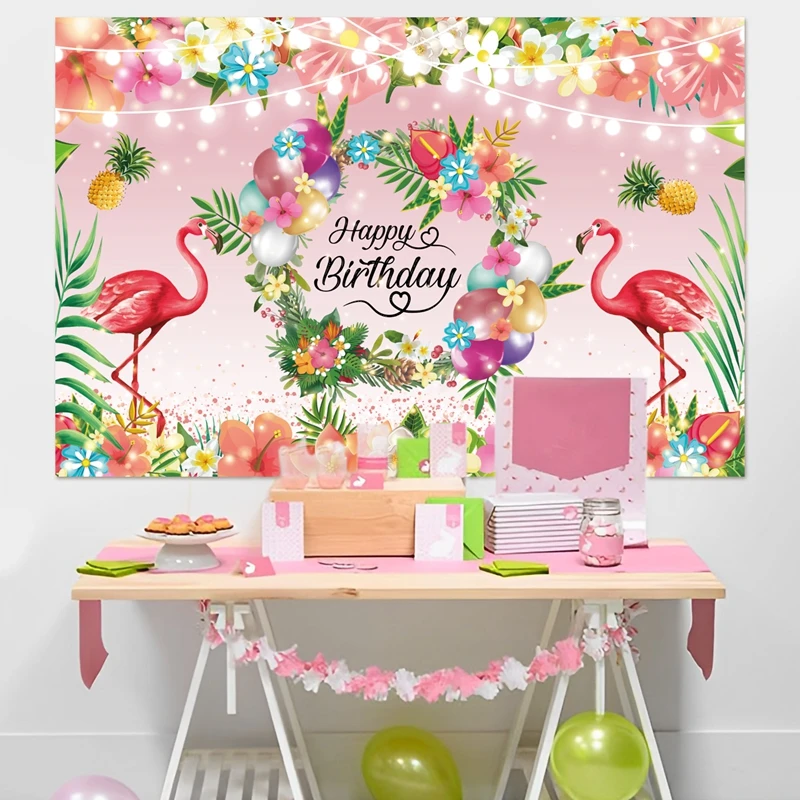 Description Picture 5 of itemHawaii Tropical Photography Backdrop Seaside Flamingo Birthday Party Decoration Background Summer Tropical Theme Party Favors