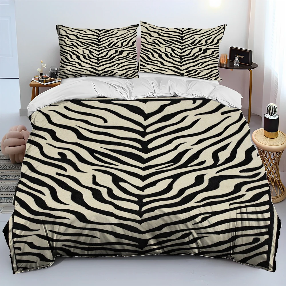 3D Tiger Print Stripe Pattern Beast Comforter Bedding Set,Duvet Cover Bed Set Quilt Cover Pillowcase,King Queen Size Bedding Set 3