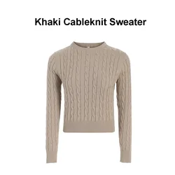 Elegant Women's Cableknit Sweater Dress - Soft & Versatile in Autumn Tones - S (Khaki Cable Sweater)