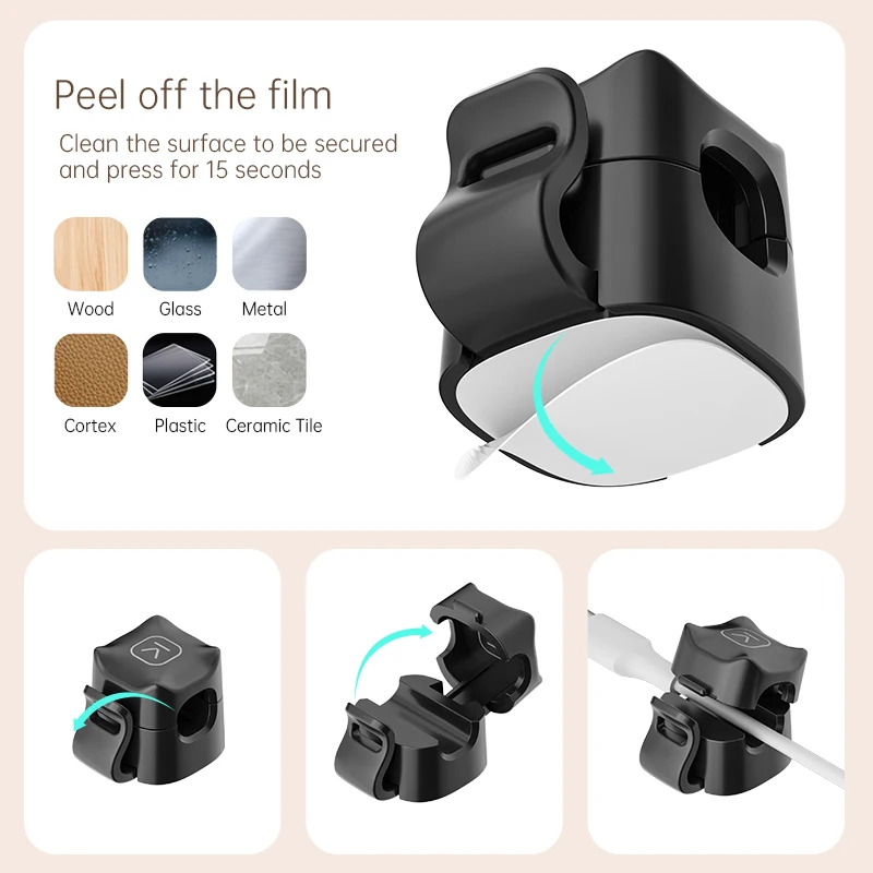 KUULAA 3/6 Pcs 케이블 클립 케이블 홀더 접착 와이어 키퍼 코드 케이블 주최자 책상 관리 아래 홈 오피스