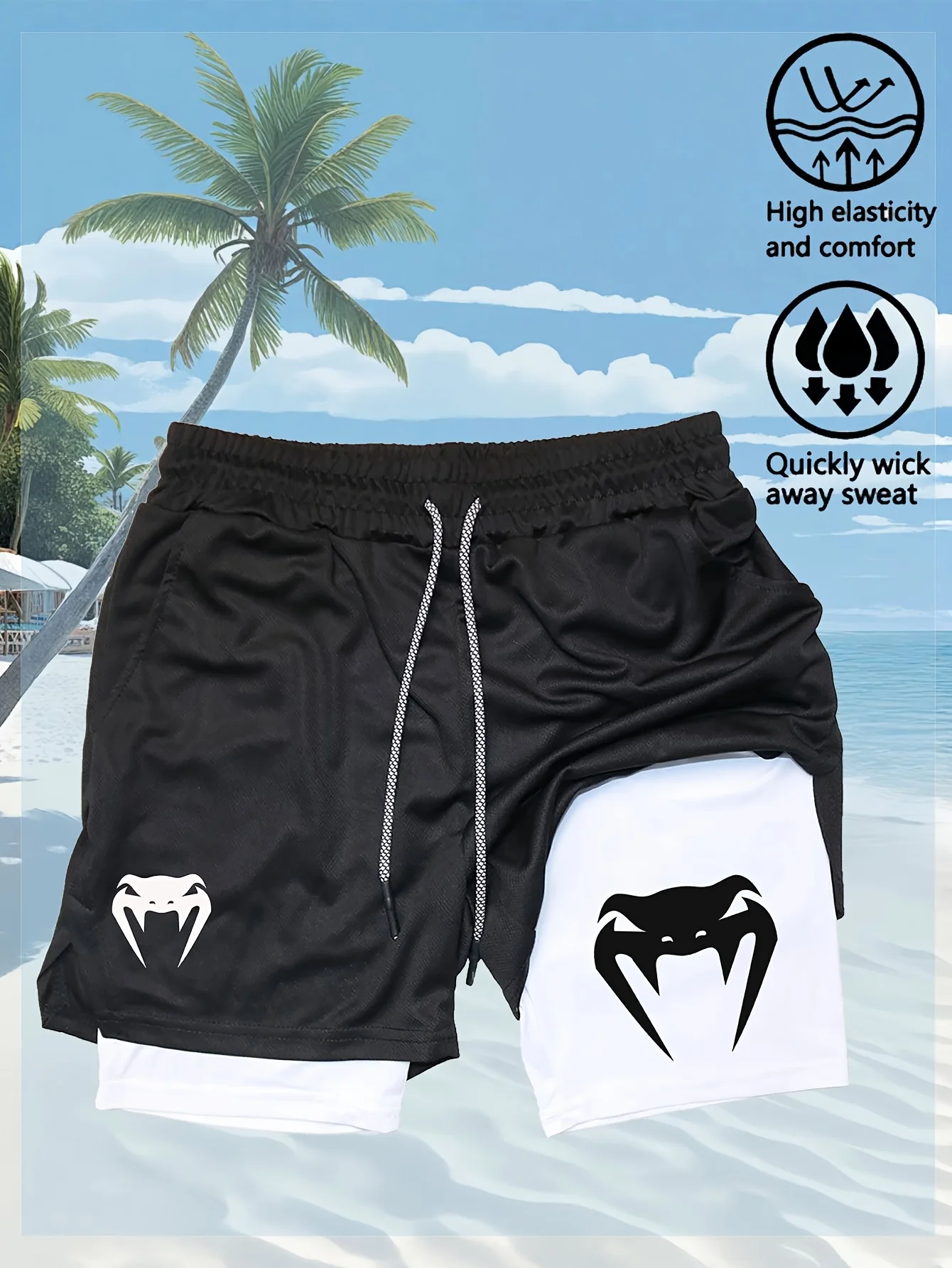 Men's Quick-Dry Training Shorts with Elastic Waistband and Drawstring Breathable Moisture-Wicking Athletic Shorts