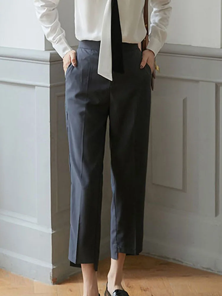 baggy pants GVUW 2022 Spring Women's Pant New Fashion Solid Color High Waist Slim Fit Straight Pencil Suit Trousers Versatile Female 20A767 black capri pants