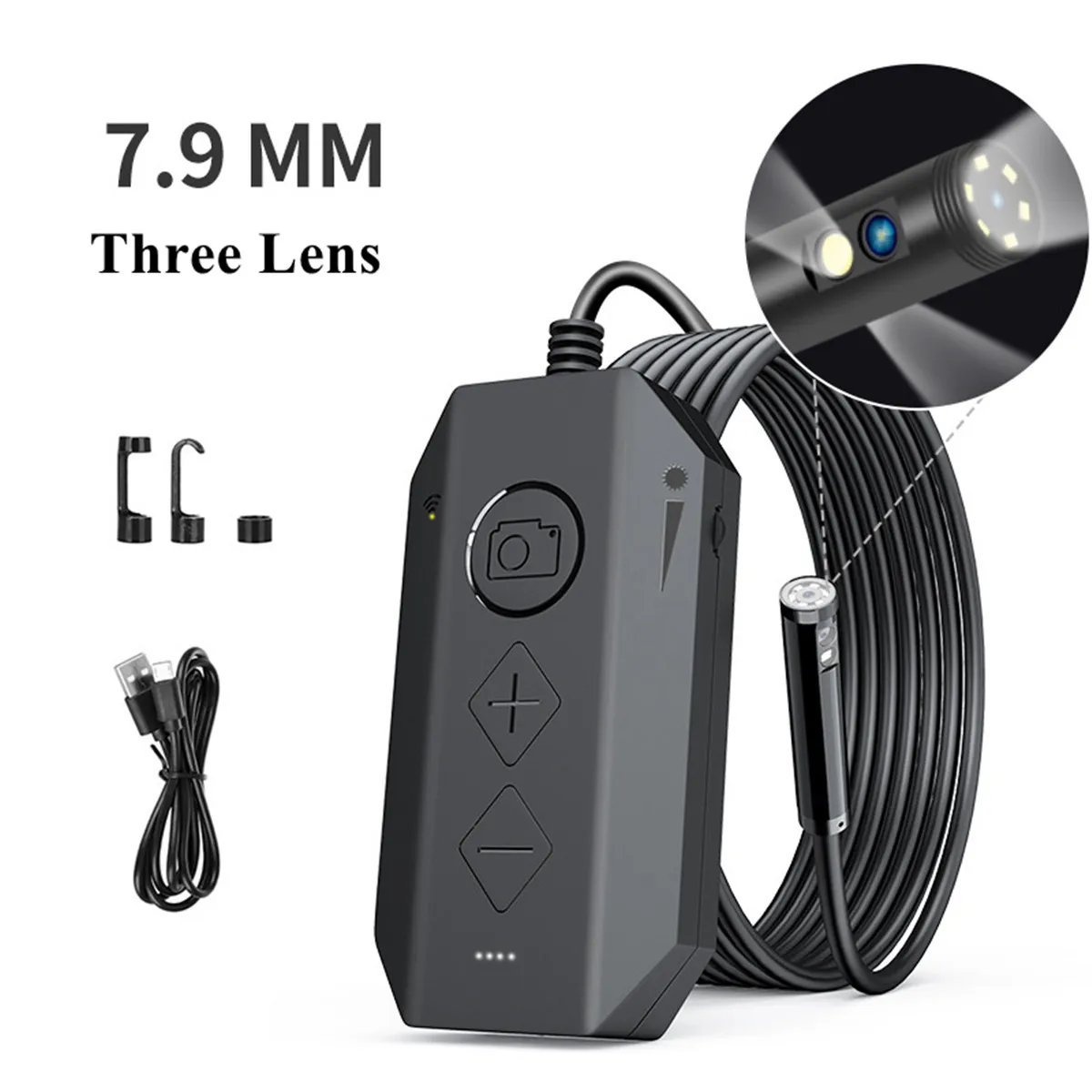 7.9MM Triple-Lens  2MP 1080P 3x Zoom WIFI Endoscope Camera Inspection CMOS Borescope Digital Microscope For PCB Repairing Check 2mp 1080p usb av microscope camera for pcb mobile phone repairing cmos borescope inspection handheld endoscope