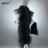 WINYI couleur unie plissée élastique robe mince vêtements de plage caftan abaya dubaï robe de soirée de luxe robe de soirée abaya femme musulmane 3