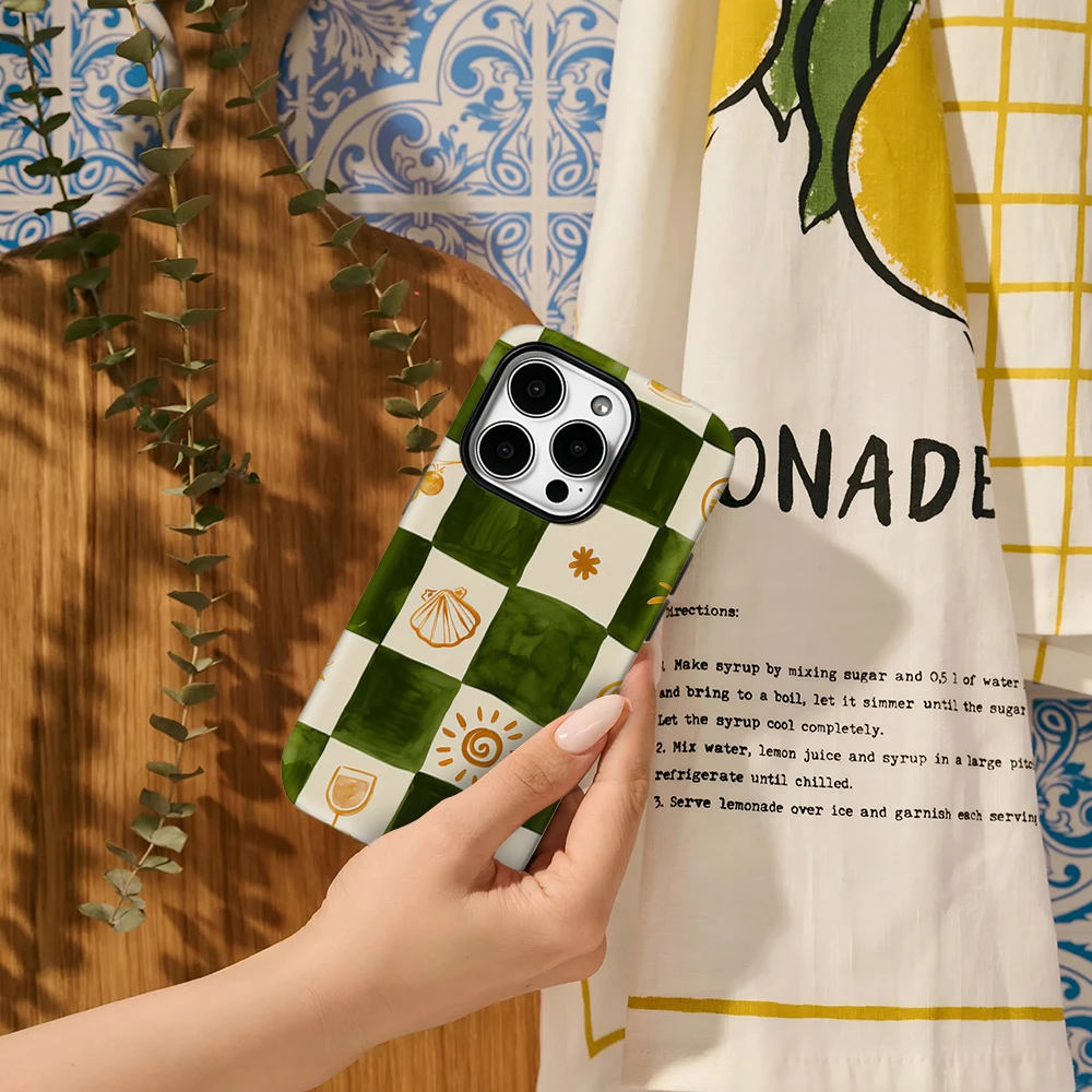 Green & Orange Check Luxury Double-Layer Phone Case