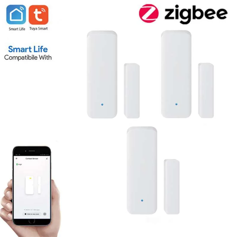 Tuya Zigbee Door Sensor Smart Door Open/Closed Detectors Smart Life APP Window Sensor Work With Alexa Google Home Smart Home Hot intruder alarm panic button Alarms & Sensors