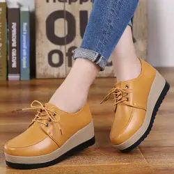 2022 Brand Leather Flats Sneakers Women Platform Lace Up Flats Shoes Female Tenis Wedge Moccasins Woman Loafers Casual Shoes