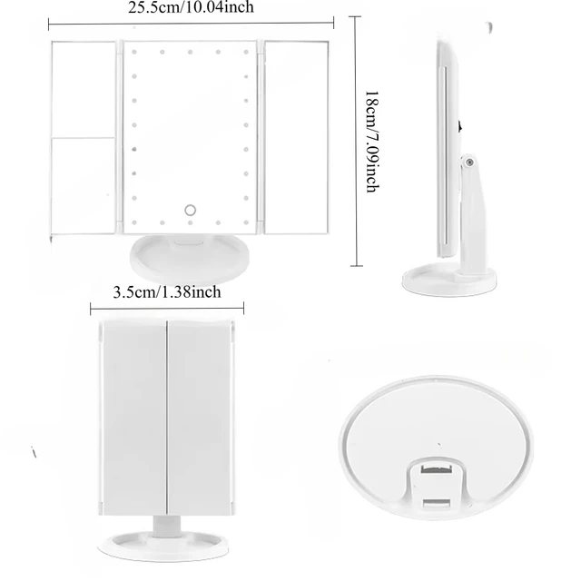 Miroir de maquillage de vanité LED avec commande tactile, éclairage réglable 1X, 2X, grossissement 3X, conception à trois volets, cadeau idéal pour les femmes 5