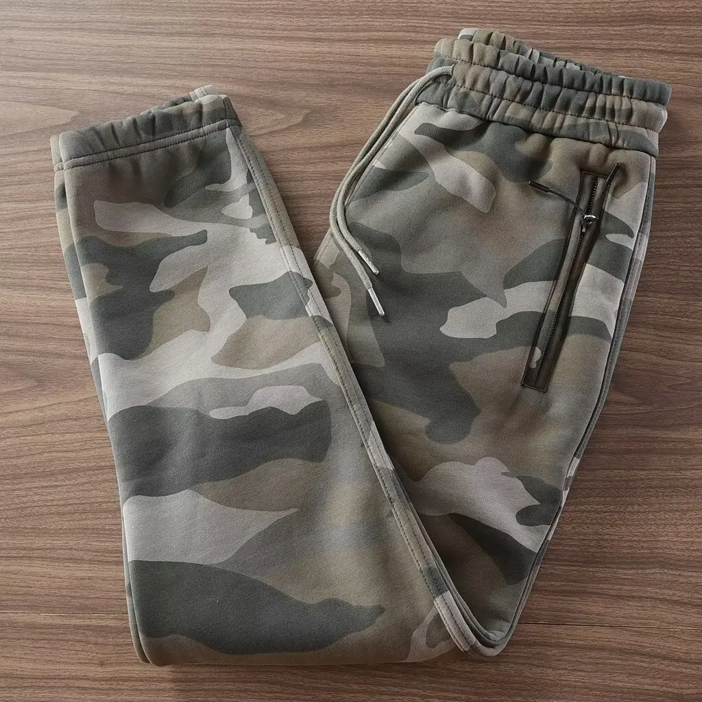 Men's Casual Camouflage Work Pants Fleece Lined Loose Fit Trousers for Spring Autumn Outdoor Workwear with Pockets Zipper - 4