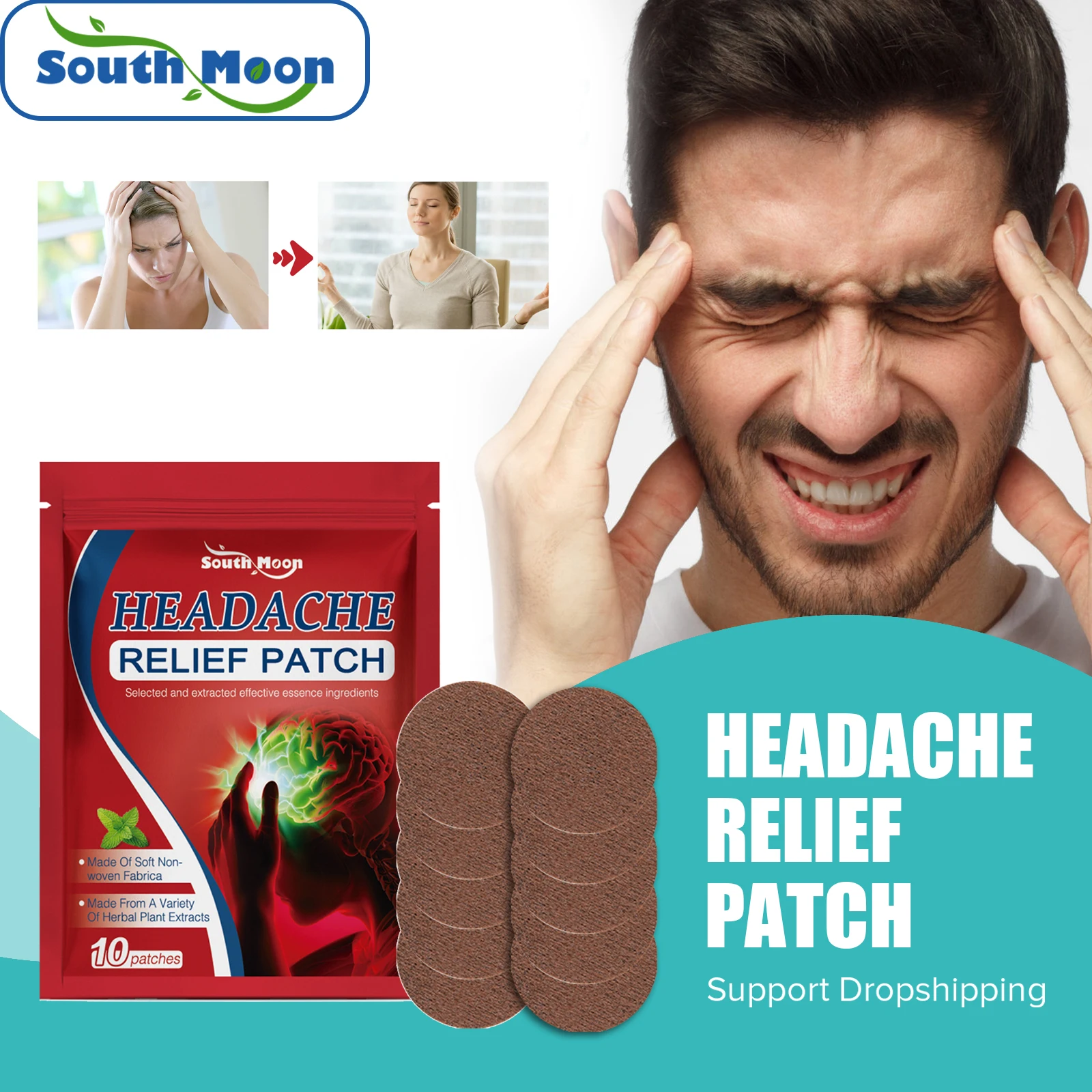 South Moon Headache Relief Plaster Improve Migraine Mental Anxiety