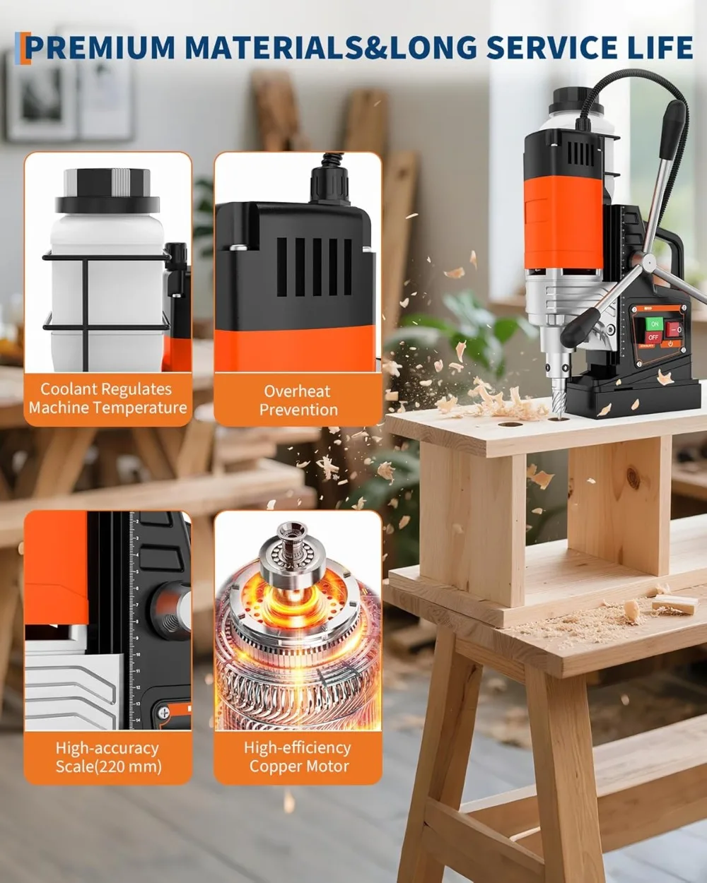 1650W Magnetic Drill Press, 40mm Boring Diameter, 810 RPM Electric Drilling Machine for Metal, Industrial & Home Use