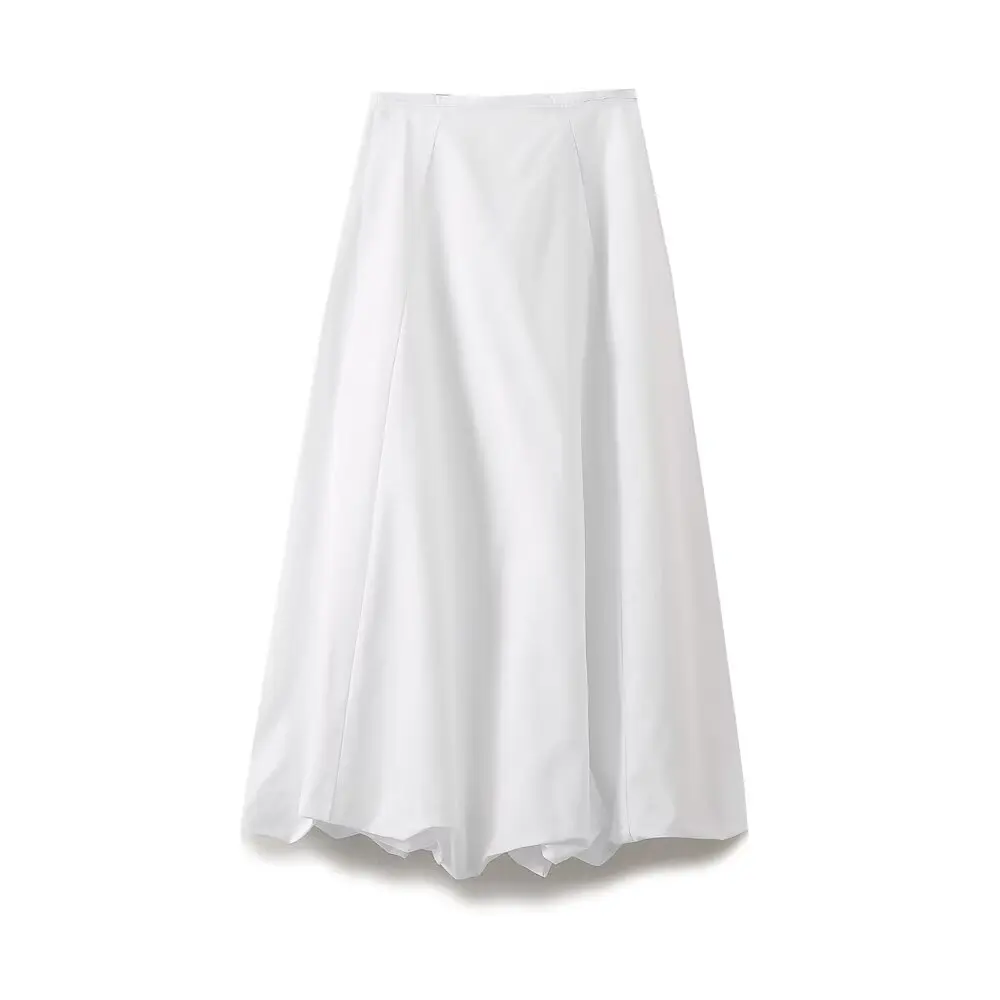 

Women's 2024 New Fashion Wide pleated skirt hem casual versatile midi skirt retro high waisted back zippered women's skirt Mujer