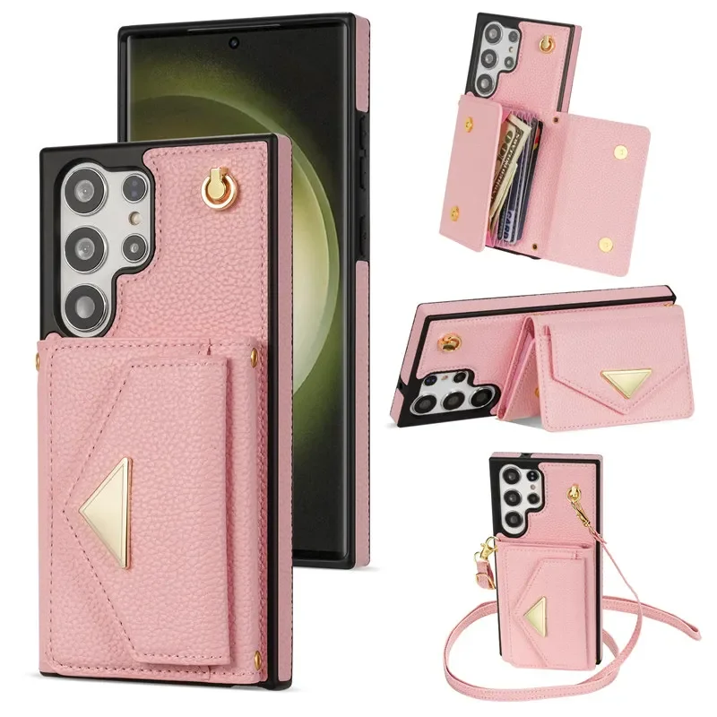 Lanyard Crossbody Leather Phone Case with Card Wallet Cover