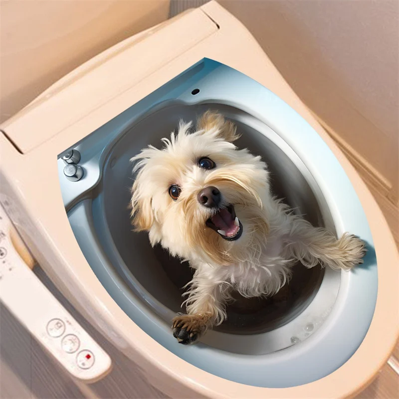 3D Cute Animal Toilet Sticker 1Pc Cat Mouse Dog Bathroom Toilet Cover Stickers PVC Accessories Home Bathroom Decorations Toilet Stickers