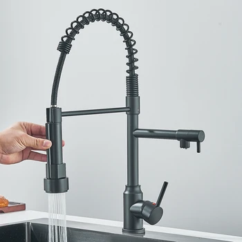 Rubinetto da cucina a molla estraibile Miscelatore acqua calda fredda monocomando per lavello da cucina Rubinetti con ugello a doppio beccuccio Gru 1
