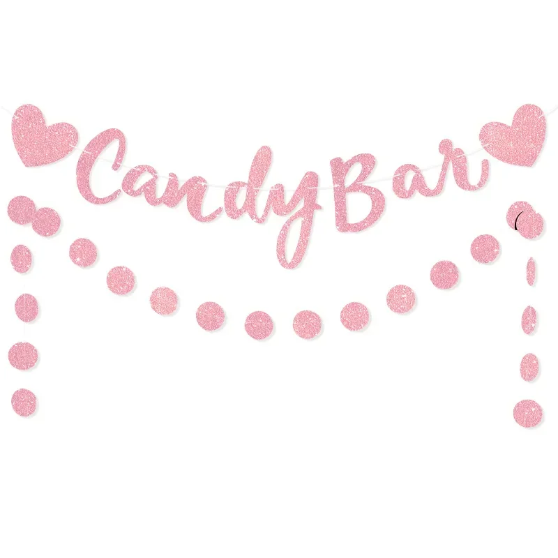 Rose Gold Love Candy Bar Sparkling Pink Flower Circle Flag Wedding Party Decoration