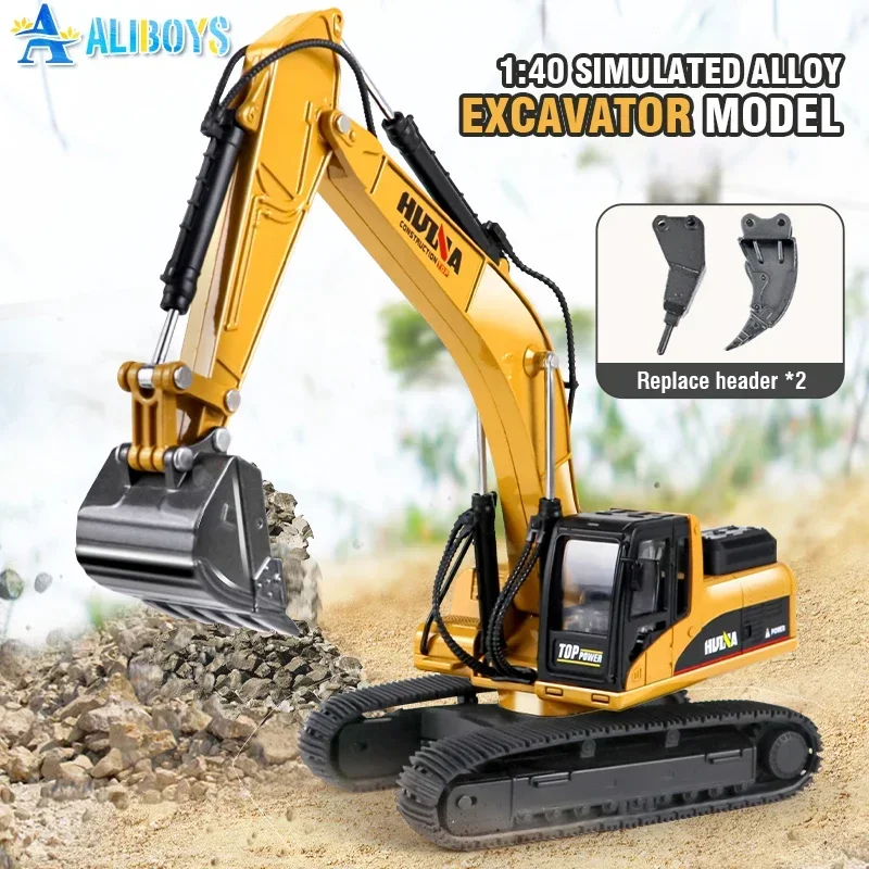 Huina Alloy Truck 1/40 Excavator Diecast Digger Car Construction Engineering Vehicle Model Loader Tractor Toy Kid Christmas Gift 3