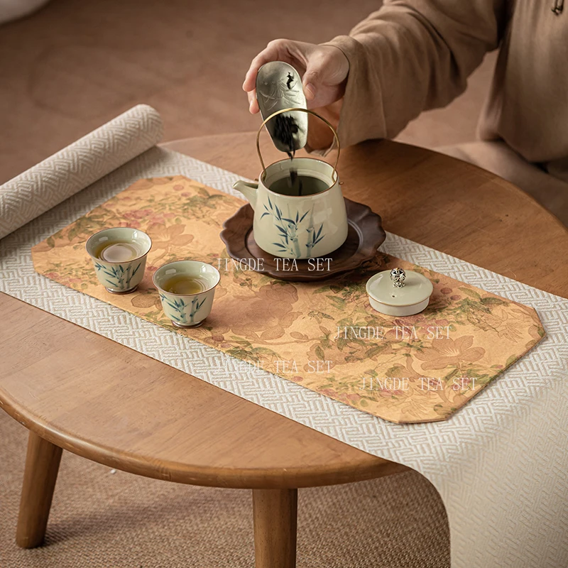 Xiangyunsha Tea Banquet New Chinese Style Waterproof Pad Tea Tray Mat Fabric Double-sided Rectangular Teatowel