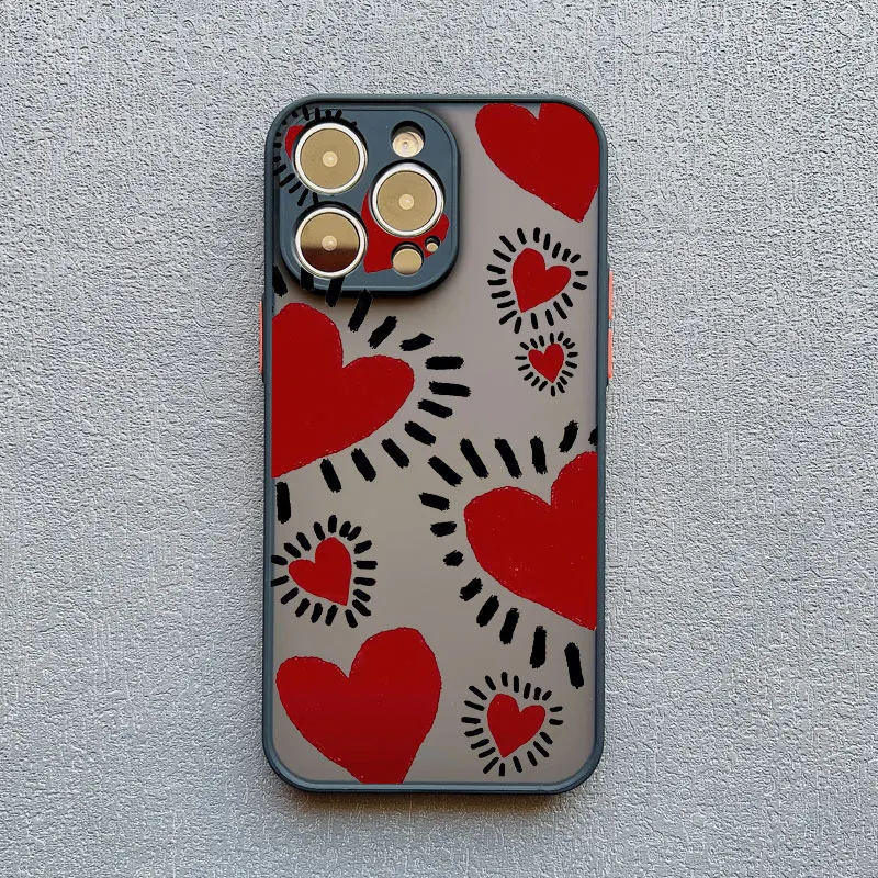 Chic Full Screen Red Love Heart Pink Shockproof Phone Case