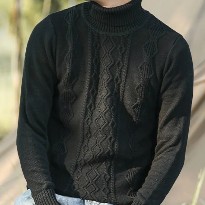 Fleece-Lined Thermal Turtleneck Sweater Men Thickened Base Sweater Korean Style Fashion Men Clothing Autumn Winter Sweater Coat