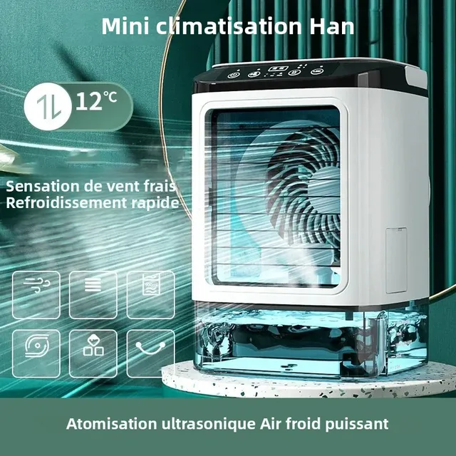 Climatiseur domestique portable, ventilateur de bureau avec double atomisation ultrasonique, 3 vitesses, silencieux, avec veilleuse, climatisation de bureau 1