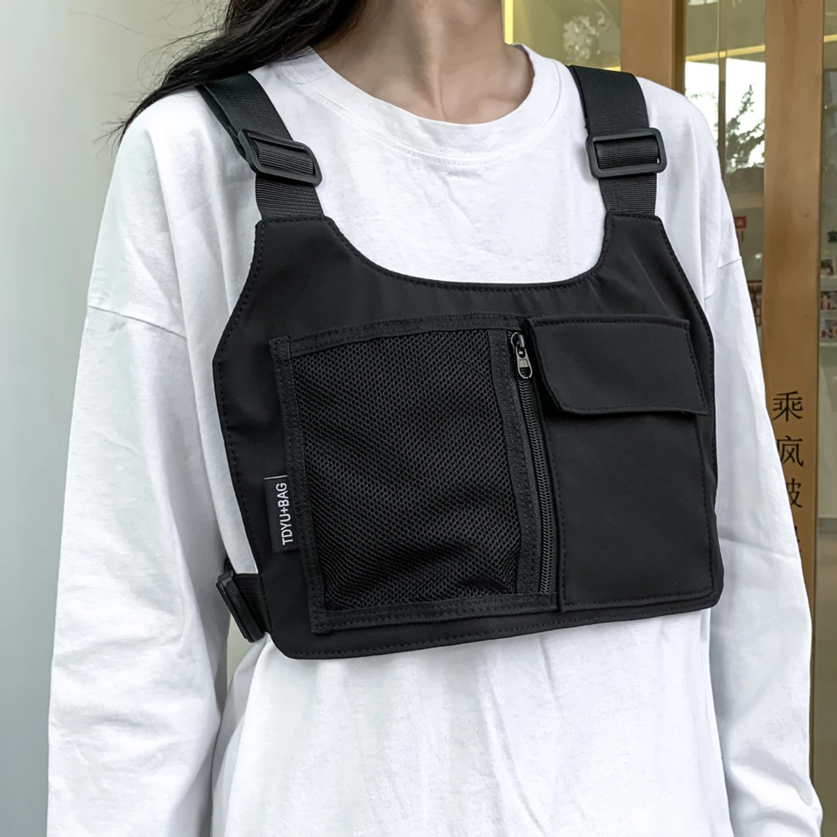 Trendy Cool Workwear Dark Style Vest Chest Bag Tactical Functional Personality Multi-Pocket Sports Cycling Wearable Backpack Sports Outdoor Climbing Fishing