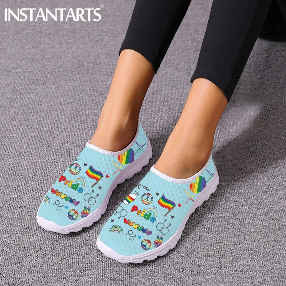 

INSTANTARTS Lightweight Slip-on Flats for Women LGBT Pride Rainbow Color Ladies Mesh Sneakers Summer Breathable Beach Loafers