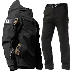 Winter Hooded Jacket Men Fleece Pants Sets Work Wear Tactical Windproof Waterproof Suits Military Outdoor Hunting Multi-pocket