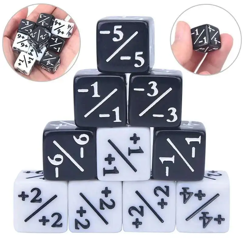 16mm 6 Side Dice Counters +1/-1 Dice Counting Negative Dual Color Positive and Negative Dice 10Pcs