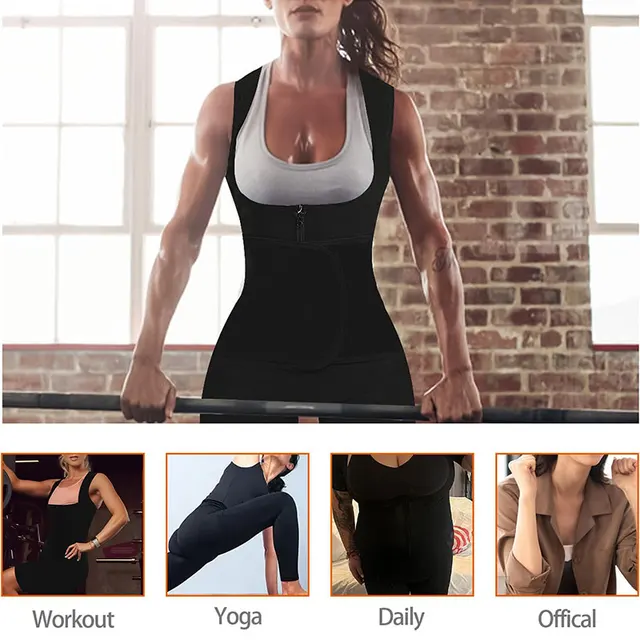 Sauna Suits for Women Full Body Waist Trainer Vest Workout Jumpsuits Slimming Body Shaper with Zipper and Breathable Crotch 6