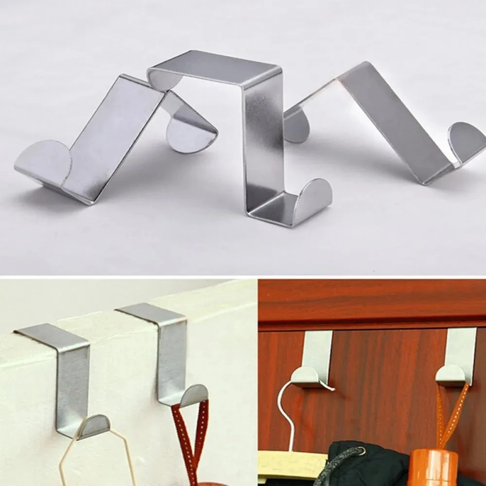 ​2Pcs Door Hanger Hook Stainless steel Kitchen Cabinet Draw Over Door Hook Clothes Bedroom Bathroom Hanger Holder Multi hook