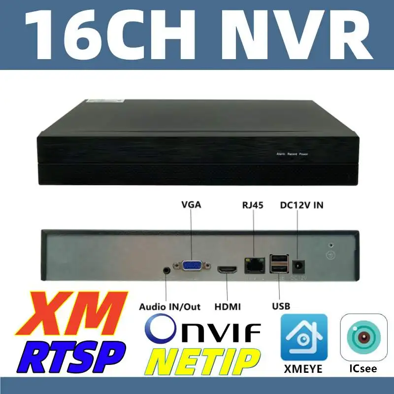 Network Video Recorder 16CH*4K H265 NVR Network Digital Video Recorder IP Camera ONVIF 1SATA VMS XMEYE ICsee Power Adapter P2P Human Motion Detect