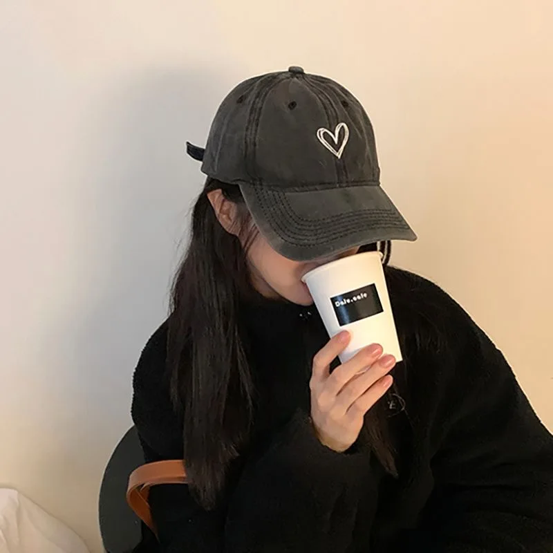 New Outdoor Fashion Sport Baseball Caps For Women Love Heart Embroidery Hat Cap Female Washed Cotton Dad Hat
