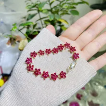  Pigeon’S Blood Ruby Synthetic Red Corundum Bracelet Gold Plated Flower String Jewelry Gift For Mother Women Friends 