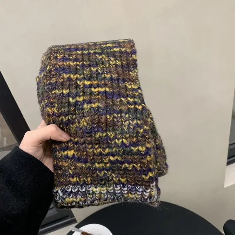 Sciarpa di colore misto lavorata a mano da donna inverno caldo ragazza carina studentessa scaldacollo di lana fatto a mano stile coreano finto cashmere