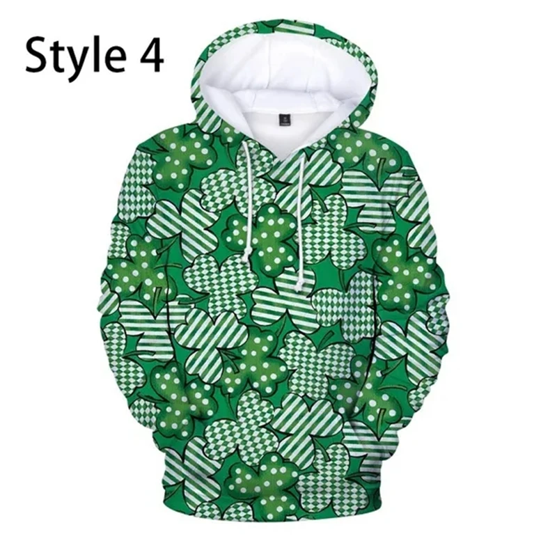 thumbnail image 1 of Sudadera con capucha y estampado de trébol de cuatro hojas para mujer y hombre, ropa con estampado 3D, para otoño e invierno, popular, para el día de San Patricio, 1 of 5