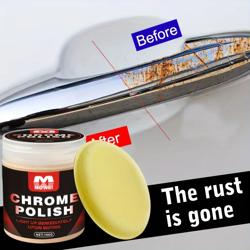 Automotive Chrome Bright Multi-Color Paste Quick Glossy and Rust Remover on Door Handle and Window Trim