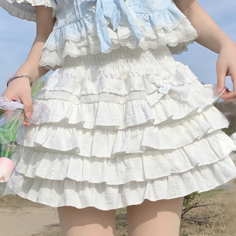 

Japanese Kawaii Sweet Gothic Lolita Mini Skirt for Women, High Waist Tiered Ruffles Skirts, Girl Summer Harajuku Y2k Short Skirt
